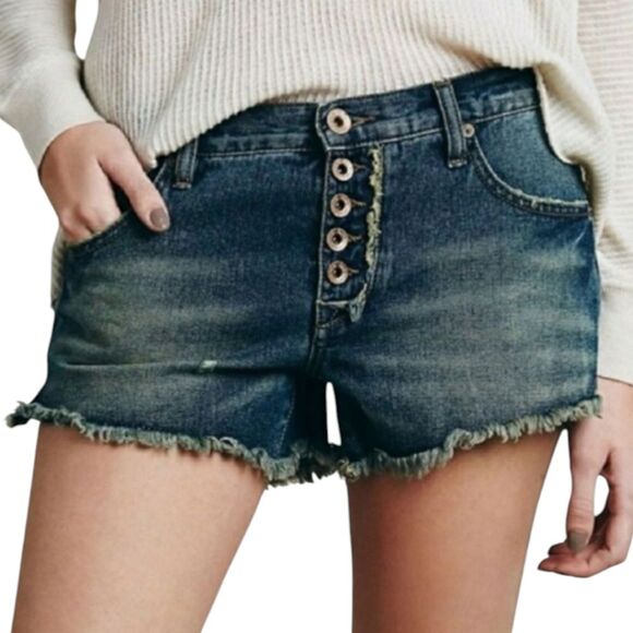 FREE PEOPLE Runaway Cutoff Shorts Jillian Blue Denim Jean Jorts Size 27 - Picture 6 of 6
